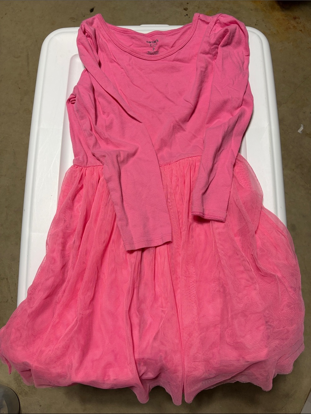 Carter's Bright Pink Long-Sleeve Tulle Skirt Dress - One Small Stain on top